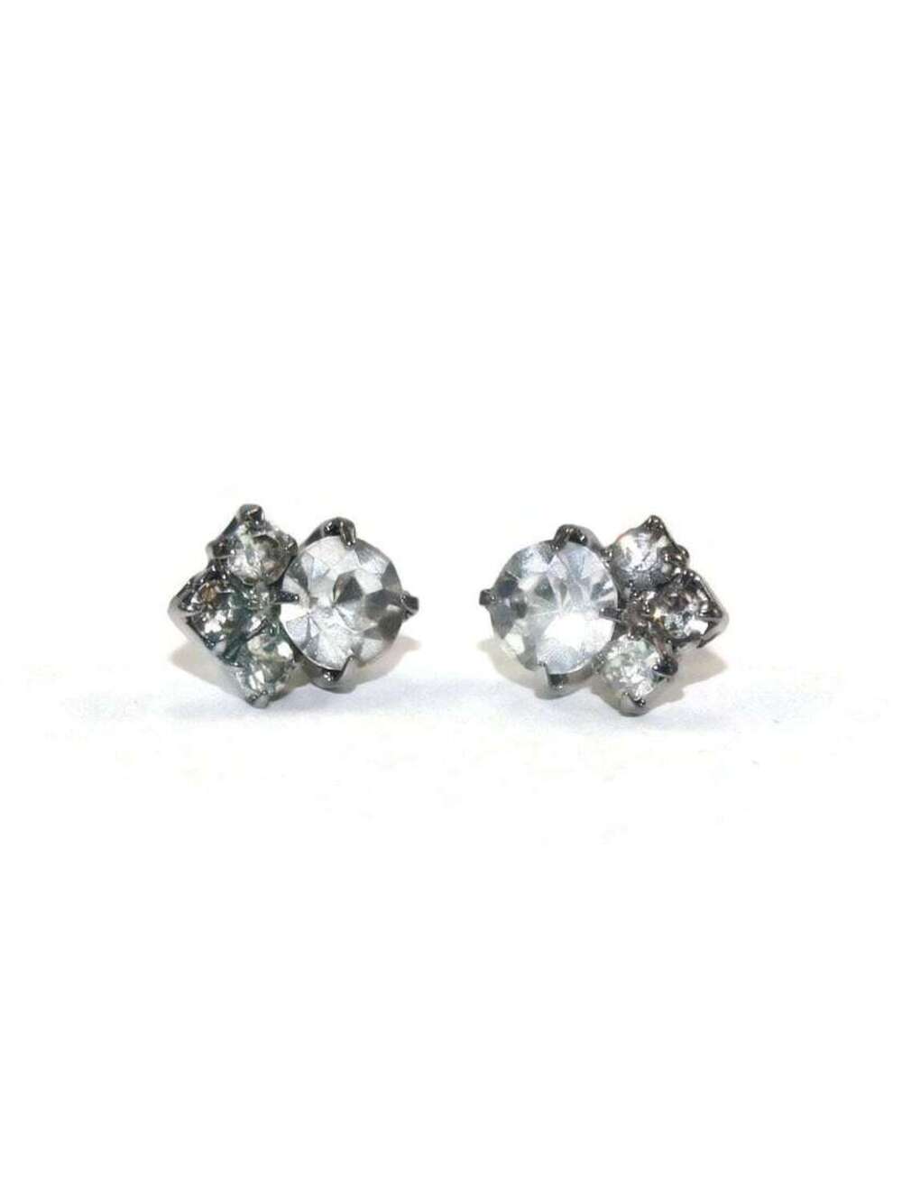 Vintage Silver Tone and Rhinestone Stud Earrings with Post Backs.
